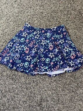 Girls skirt size 14 XOXO stars peace sign Blue skirt purple pink white green